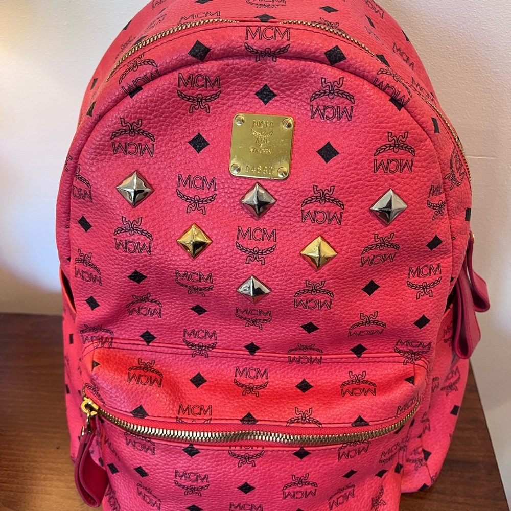 MCM Vibrant Pink Visetos Leather Backpack - Picture 2 of 11
